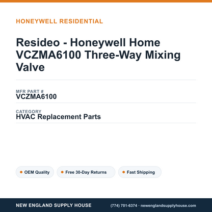 Resideo - Honeywell Home VCZMA6100 Three-Way Mixing Valve — New England Supply House spec card [NESH-SPEC-CARD-V2]