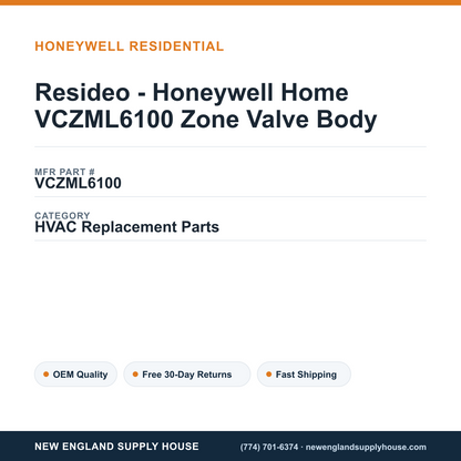 Resideo - Honeywell Home VCZML6100 Zone Valve Body — New England Supply House spec card [NESH-SPEC-CARD-V2]
