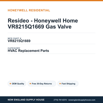 Resideo - Honeywell Home VR8215Q1669 Gas Valve — New England Supply House spec card [NESH-SPEC-CARD-V2]