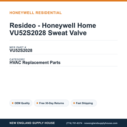 Resideo - Honeywell Home VU52S2028 Sweat Valve — New England Supply House spec card [NESH-SPEC-CARD-V2]