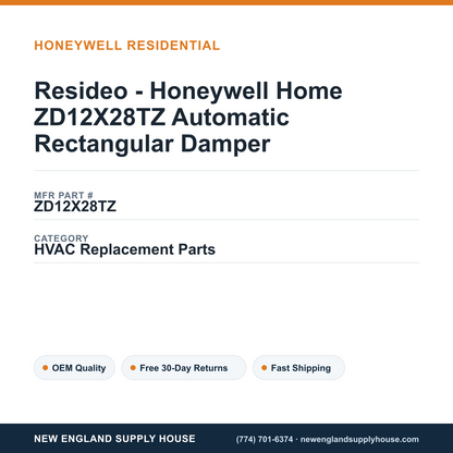 Resideo - Honeywell Home ZD12X28TZ Automatic Rectangular Damper — New England Supply House spec card [NESH-SPEC-CARD-V2]