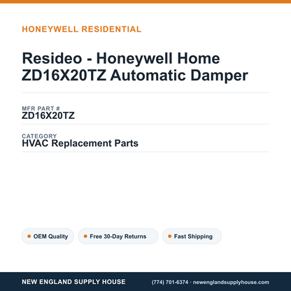 Resideo - Honeywell Home ZD16X20TZ Automatic Damper — New England Supply House spec card [NESH-SPEC-CARD-V2]