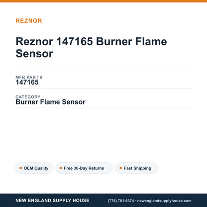 Reznor 147165 Burner Flame Sensor — New England Supply House spec card [NESH-SPEC-CARD-V2]