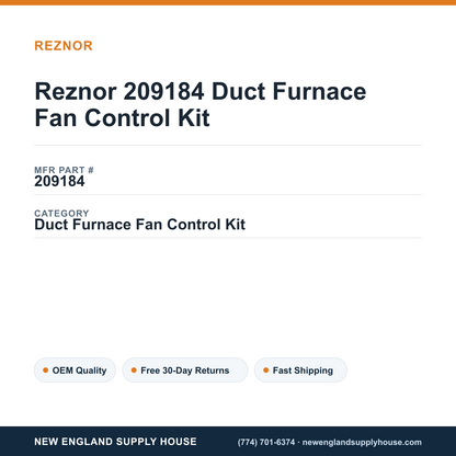 Reznor 209184 Duct Furnace Fan Control Kit — New England Supply House spec card [NESH-SPEC-CARD-V2]