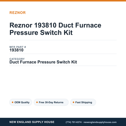 Reznor 193810 Duct Furnace Pressure Switch Kit — New England Supply House spec card [NESH-SPEC-CARD-V2]