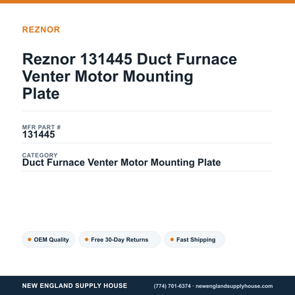 Reznor 131445 Duct Furnace Venter Motor Mounting Plate — New England Supply House spec card [NESH-SPEC-CARD-V2]