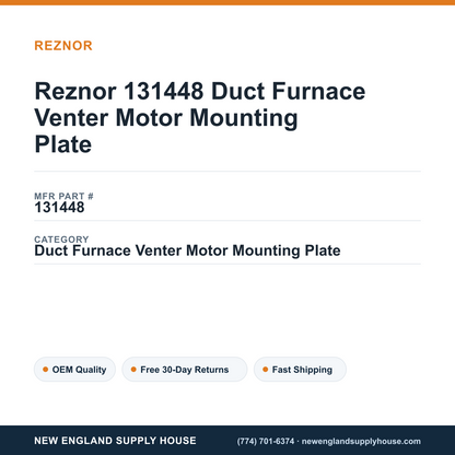 Reznor 131448 Duct Furnace Venter Motor Mounting Plate — New England Supply House spec card [NESH-SPEC-CARD-V2]
