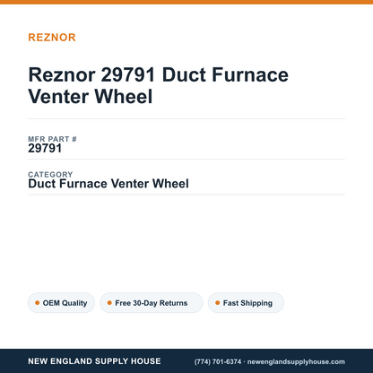 Reznor 29791 Duct Furnace Venter Wheel — New England Supply House spec card [NESH-SPEC-CARD-V2]