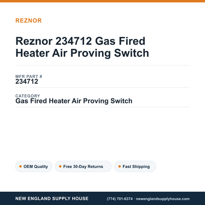 Reznor 234712 Gas Fired Heater Air Proving Switch — New England Supply House spec card [NESH-SPEC-CARD-V2]