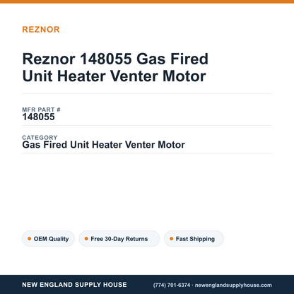 Reznor 148055 Gas Fired Unit Heater Venter Motor — New England Supply House spec card [NESH-SPEC-CARD-V2]
