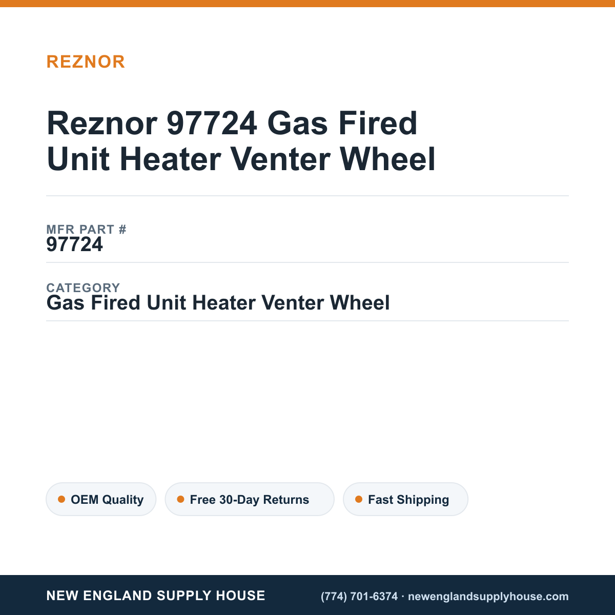 Reznor 97724 Gas Fired Unit Heater Venter Wheel — New England Supply House spec card [NESH-SPEC-CARD-V2]