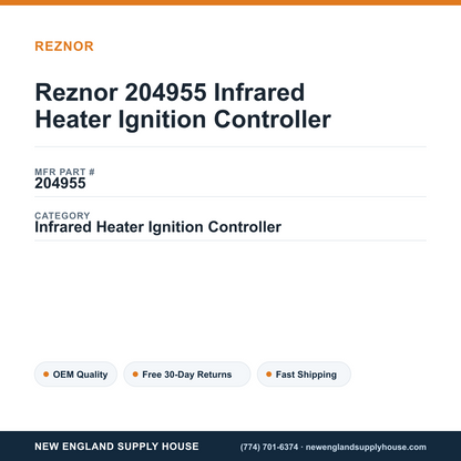 Reznor 204955 Infrared Heater Ignition Controller — New England Supply House spec card [NESH-SPEC-CARD-V2]