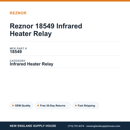 Reznor 18549 Infrared Heater Relay — New England Supply House spec card [NESH-SPEC-CARD-V2]