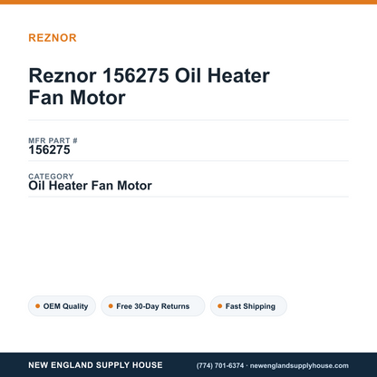 Reznor 156275 Oil Heater Fan Motor — New England Supply House spec card [NESH-SPEC-CARD-V2]