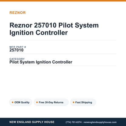 Reznor 257010 Pilot System Ignition Controller — New England Supply House spec card [NESH-SPEC-CARD-V2]