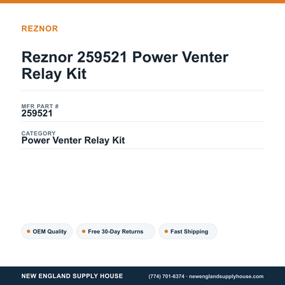 Reznor 259521 Power Venter Relay Kit — New England Supply House spec card [NESH-SPEC-CARD-V2]