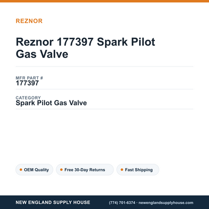 Reznor 177397 Spark Pilot Gas Valve — New England Supply House spec card [NESH-SPEC-CARD-V2]