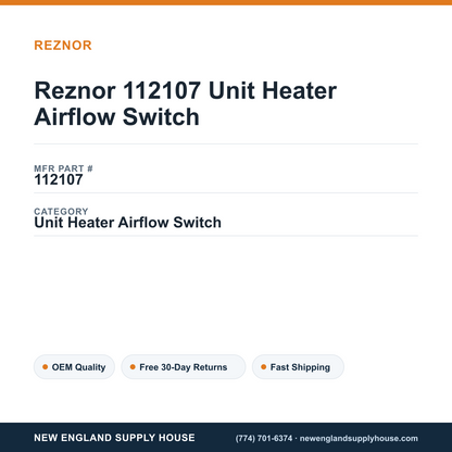 Reznor 112107 Unit Heater Airflow Switch — New England Supply House spec card [NESH-SPEC-CARD-V2]