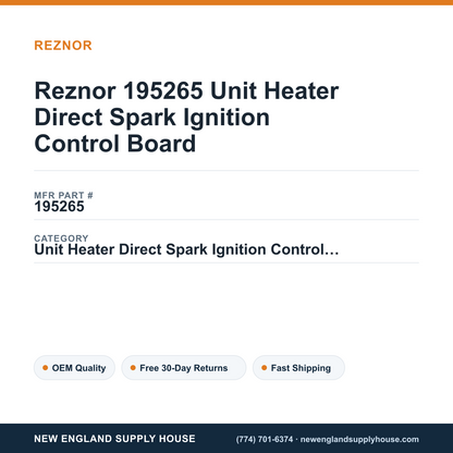 Reznor 195265 Unit Heater Direct Spark Ignition Control Board — New England Supply House spec card [NESH-SPEC-CARD-V2]