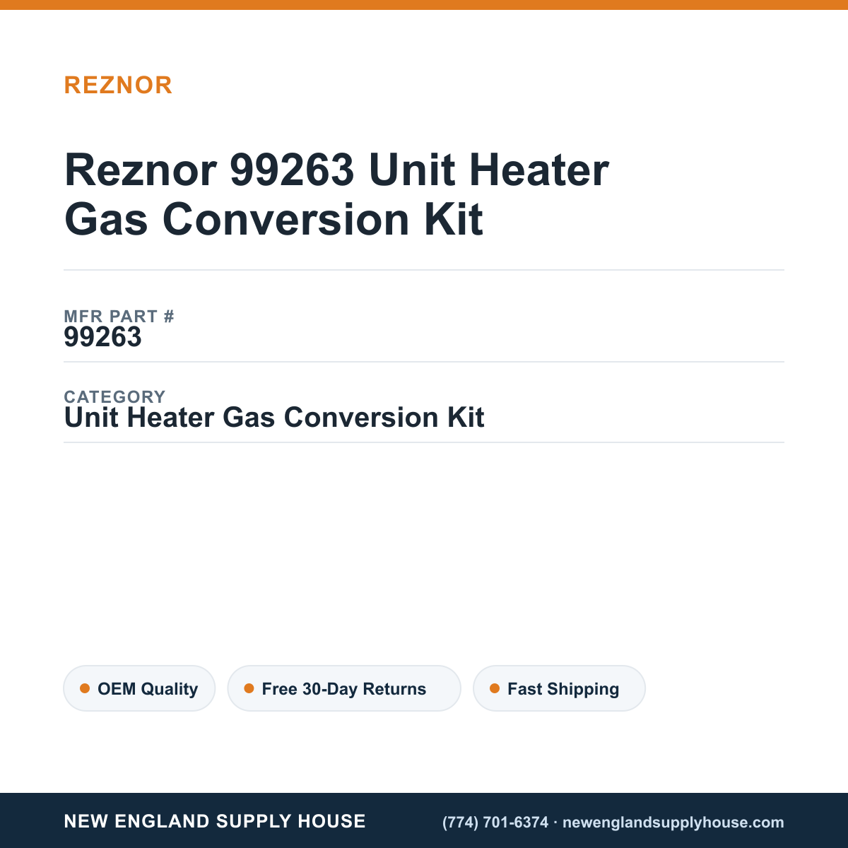 Reznor 99263 Unit Heater Gas Conversion Kit — New England Supply House spec card [NESH-SPEC-CARD-V2]