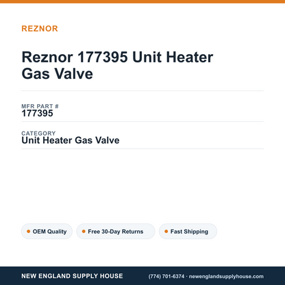 Reznor 177395 Unit Heater Gas Valve — New England Supply House spec card [NESH-SPEC-CARD-V2]