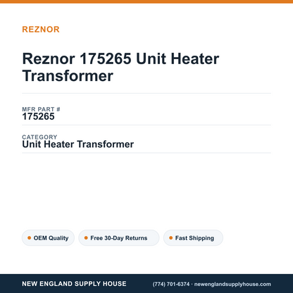 Reznor 175265 Unit Heater Transformer — New England Supply House spec card [NESH-SPEC-CARD-V2]