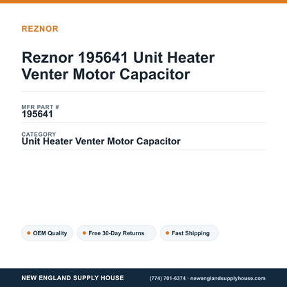 Reznor 195641 Unit Heater Venter Motor Capacitor — New England Supply House spec card [NESH-SPEC-CARD-V2]