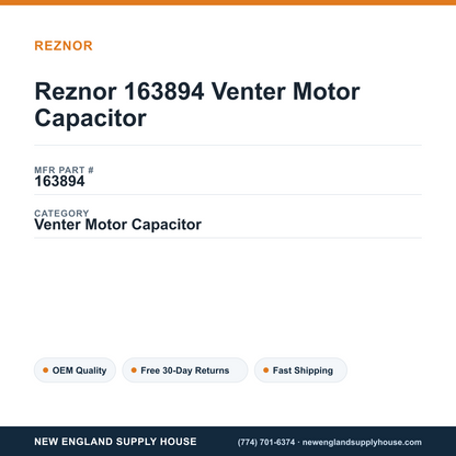 Reznor 163894 Venter Motor Capacitor — New England Supply House spec card [NESH-SPEC-CARD-V2]