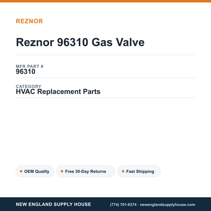 Reznor 96310 Gas Valve — New England Supply House spec card [NESH-SPEC-CARD-V2]