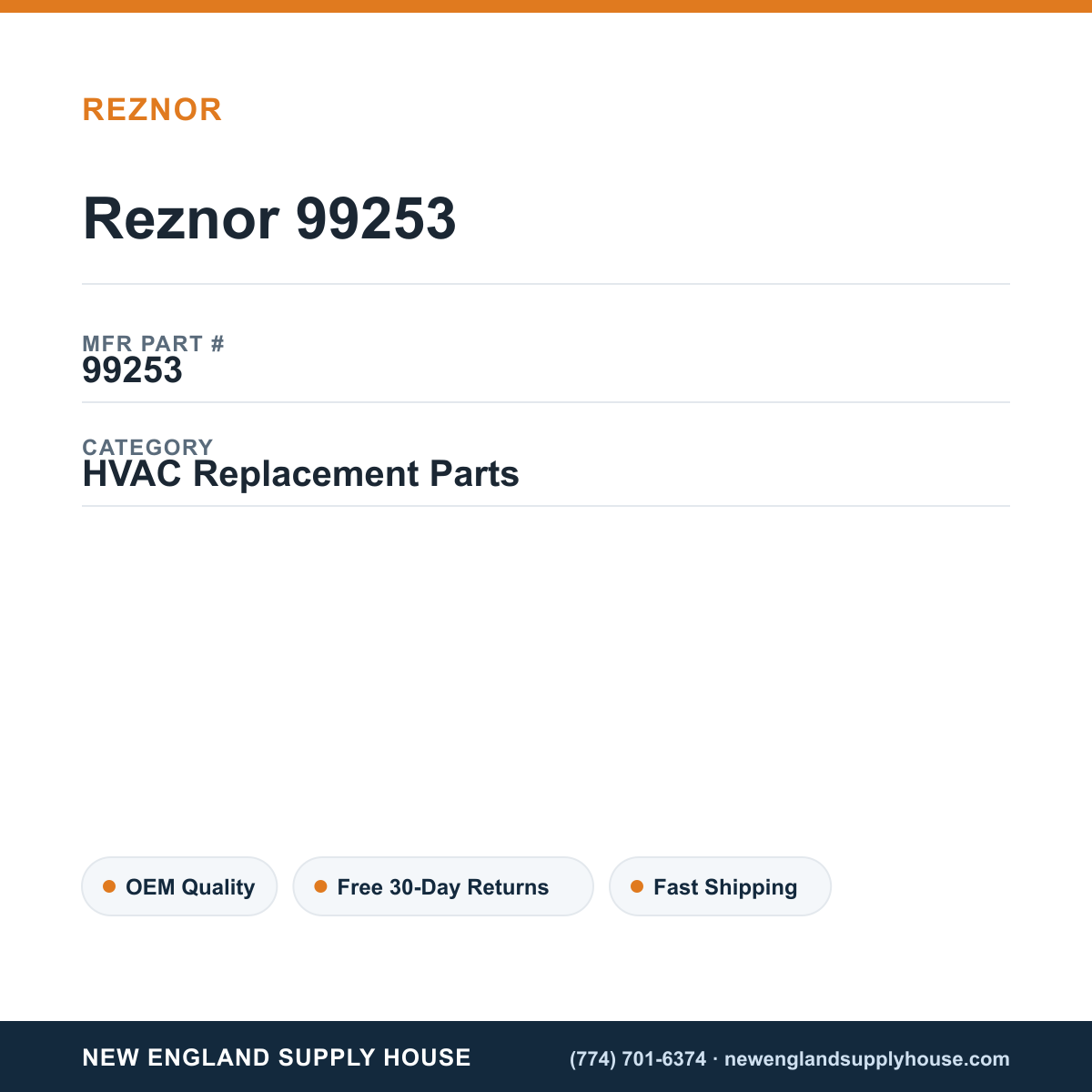 Reznor 99253 — New England Supply House spec card [NESH-SPEC-CARD-V2]
