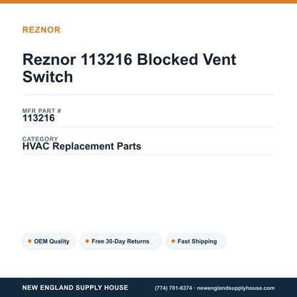 Reznor 113216 Blocked Vent Switch — New England Supply House spec card [NESH-SPEC-CARD-V2]