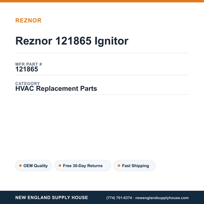 Reznor 121865 Ignitor — New England Supply House spec card [NESH-SPEC-CARD-V2]