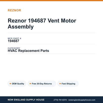 Reznor 194687 Vent Motor Assembly — New England Supply House spec card [NESH-SPEC-CARD-V2]