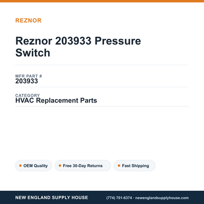 Reznor 203933 Pressure Switch — New England Supply House spec card [NESH-SPEC-CARD-V2]