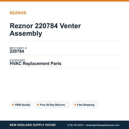 Reznor 220784 Venter Assembly — New England Supply House spec card [NESH-SPEC-CARD-V2]