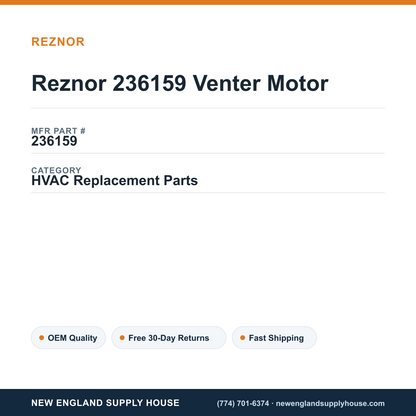 Reznor 236159 Venter Motor — New England Supply House spec card [NESH-SPEC-CARD-V2]