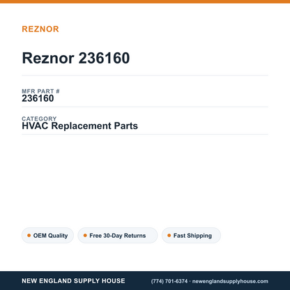Reznor 236160 — New England Supply House spec card [NESH-SPEC-CARD-V2]