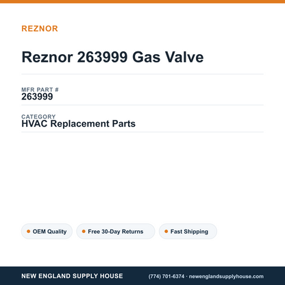 Reznor 263999 Gas Valve — New England Supply House spec card [NESH-SPEC-CARD-V2]