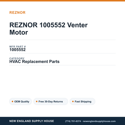 REZNOR 1005552 Venter Motor — New England Supply House spec card [NESH-SPEC-CARD-V2]