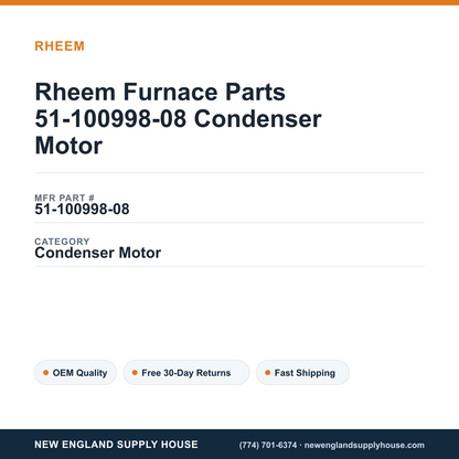 Rheem Furnace Parts 51-100998-08 Condenser Motor — New England Supply House spec card [NESH-SPEC-CARD-V2]