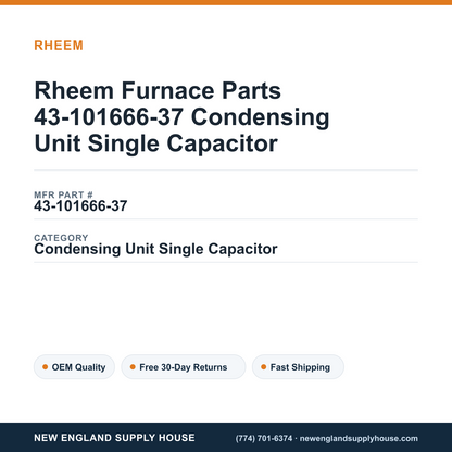 Rheem Furnace Parts 43-101666-37 Condensing Unit Single Capacitor — New England Supply House spec card [NESH-SPEC-CARD-V2]