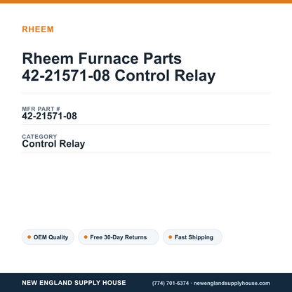 Rheem Furnace Parts 42-21571-08 Control Relay — New England Supply House spec card [NESH-SPEC-CARD-V2]
