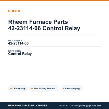 Rheem Furnace Parts 42-23114-06 Control Relay — New England Supply House spec card [NESH-SPEC-CARD-V2]