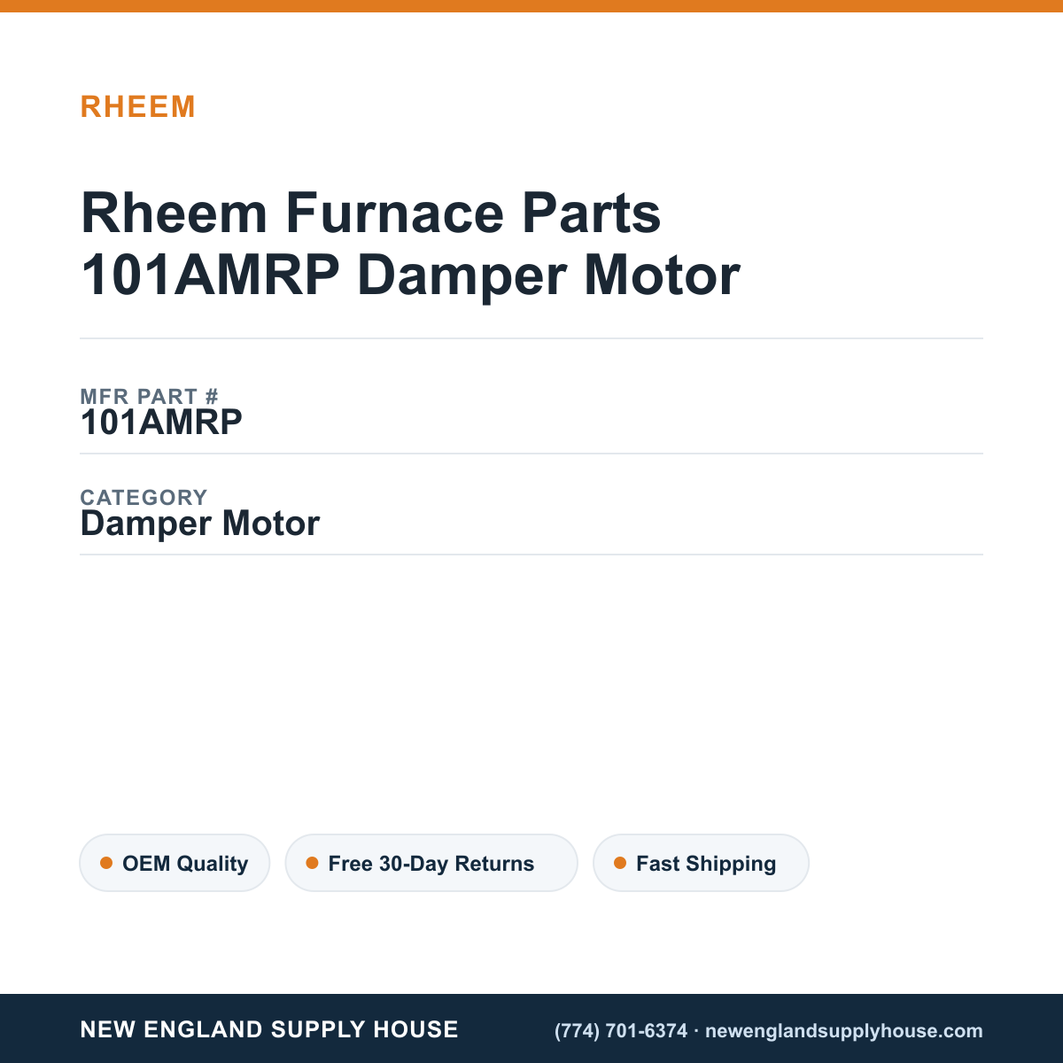 Rheem Furnace Parts 101AMRP Damper Motor — New England Supply House spec card [NESH-SPEC-CARD-V2]