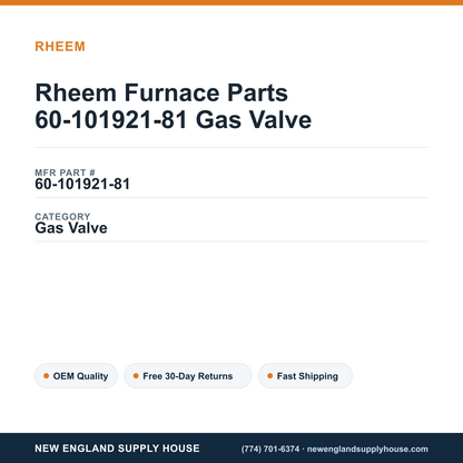 Rheem Furnace Parts 60-101921-81 Gas Valve — New England Supply House spec card [NESH-SPEC-CARD-V2]