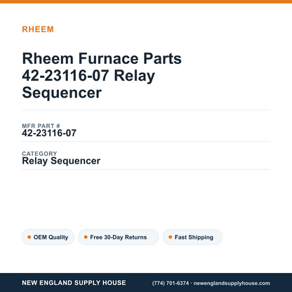 Rheem Furnace Parts 42-23116-07 Relay Sequencer — New England Supply House spec card [NESH-SPEC-CARD-V2]