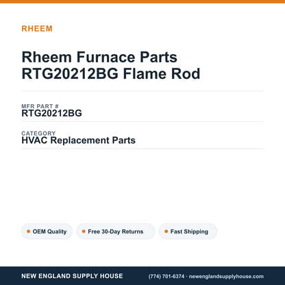 Rheem Furnace Parts RTG20212BG Flame Rod — New England Supply House spec card [NESH-SPEC-CARD-V2]