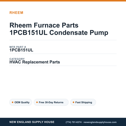 Rheem Furnace Parts 1PCB151UL Condensate Pump — New England Supply House spec card [NESH-SPEC-CARD-V2]