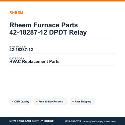 Rheem Furnace Parts 42-18287-12 DPDT Relay — New England Supply House spec card [NESH-SPEC-CARD-V2]