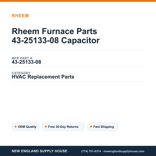Rheem Furnace Parts 43-25133-08 Capacitor — New England Supply House spec card [NESH-SPEC-CARD-V2]